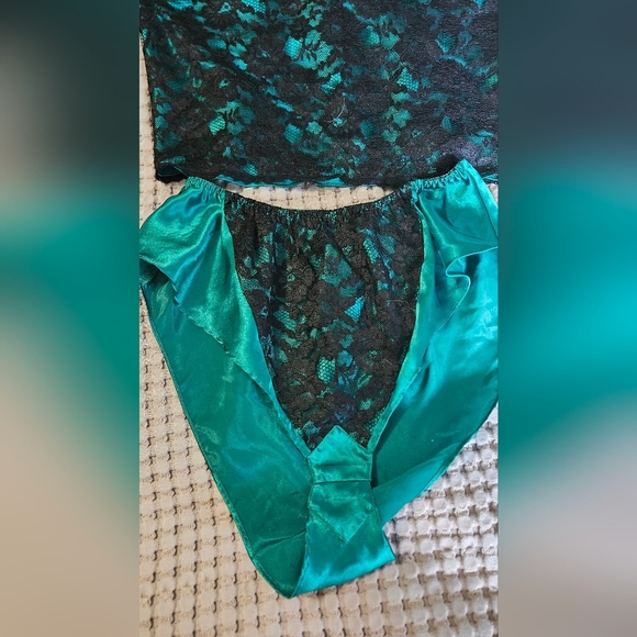 Gold Label VICTORIA'S SECRET Lace Lingerie Teddy 2 Piece Set In Teal/black. Med - Picture 5 of 11